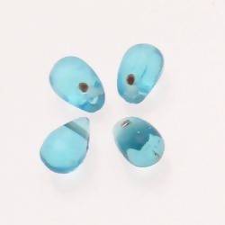 Perles en verre forme de grosses gouttes couleur bleu turquoise transparent (x 4)