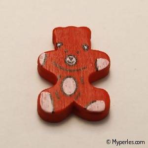 Perles en bois forme d'ourson 28x23mm rouge (x 1)