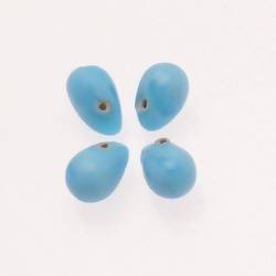 Perles en verre forme de grosses gouttes couleur bleu ciel opaque (x 4)