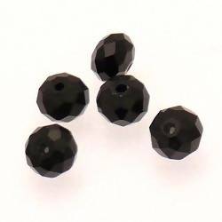 Perles en verre boules aplaties à facettes Ø8mm couleur noir (x 5)