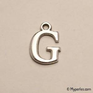 Perle en métal breloque alphabet lettre G 12mm couleur Argent (x 1)