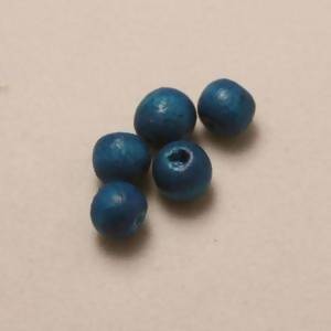 Perles en Bois rondes Ø6mm couleur bleu (x 5)
