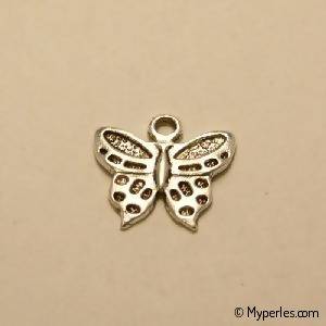 Perle breloque en métal forme papillon 15x14mm couleur argent (x 1)