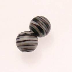 Perle en verre ronde Ø14mm couleur rayures noires (x 2)