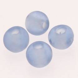 Perles en verre ronde Ø14mm large trou couleur Bleu Clair Pâle givré (x 4)
