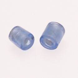 Perles en verre forme cylindre feuille argent au centre couleur Bleu Pâle (x 2)