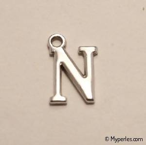 Perle en métal breloque alphabet lettre N 12mm couleur Argent (x 1)