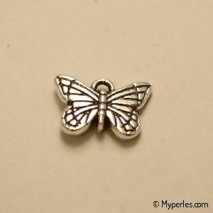 Perle breloque en métal forme papillon 13x12mm couleur argent (x 1)