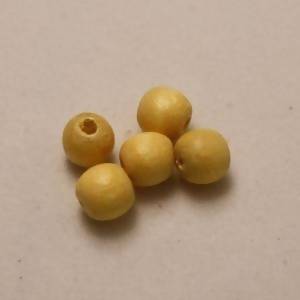 Perles en Bois rondes Ø6mm couleur jaune pâle (x 5)