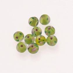 Perle ronde en verre Ø6mm couleur vert moucheté pois verts (x 10)