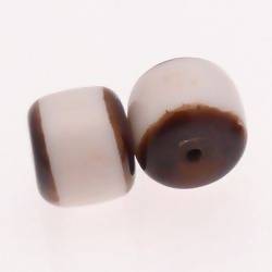 Perles en résine forme cylindre 18x15mm couleurs crème et marron (x 2)