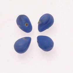 Perles en verre forme de grosses gouttes couleur bleu jean givré (x 4)