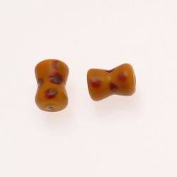 Perles en verre forme diabolo 13x10mm tricolore orange / chocolat / kaki (x 2)