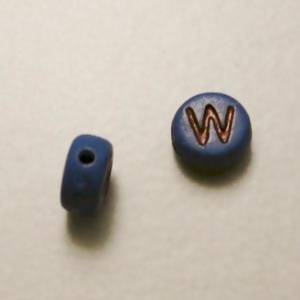 Perles acrylique alphabet Lettre W Ø8mm rond couleur bleu lettre noire (x 2)