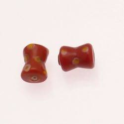 Perles en verre forme diabolo 13x10mm tricolore rouge / blanc / jaune (x 2)