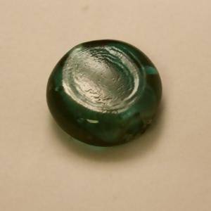 Perles en verre forme ronde feuille argent Ø22mm couleur vert mer (x 1)