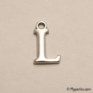 Perle en métal breloque alphabet lettre L 12mm couleur Argent (x 1)