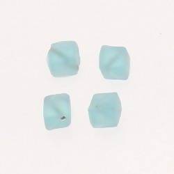 Perle en verre forme cube 7x7mm couleur bleu turquoise givré (x 4)