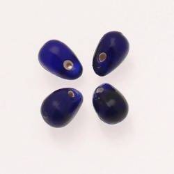 Perles en verre forme de grosses gouttes couleur bleu marine transparent (x 4)