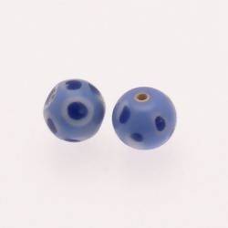 Perle en verre ronde Ø10mm Tricolore bleu jean / blanc / bleu marine (x 2)