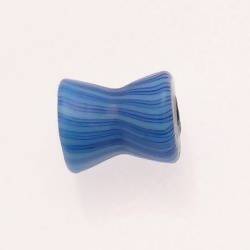 Perles en verre forme diabolo 17x15mm couleur bleu à rayures (x 1)