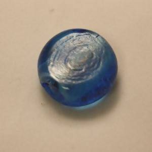 Perles en verre forme ronde feuille argent Ø22mm couleur bleu ciel (x 1)
