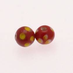 Perle en verre ronde Ø10mm Tricolore rouge / blanc / jaune (x 2)