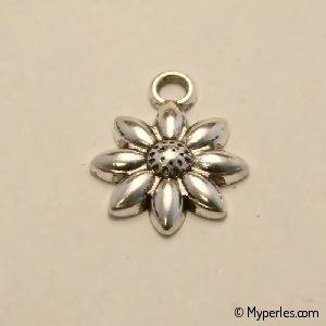 Perle breloque en métal forme fleur 15x15mm couleur argent (x 1)