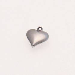 Perle métal pendentif coeur lisse 10x12mm couleur argent vieilli (x 1)