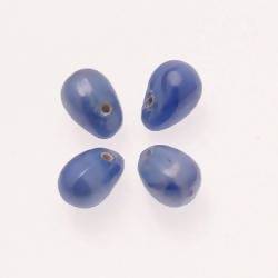 Perles en verre forme de grosses gouttes couleur bleu jean brillant