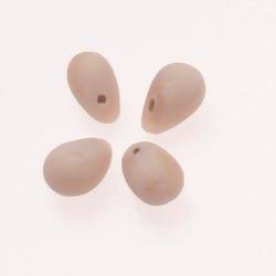 Perles en verre forme de grosses gouttes couleur beige givré (x 4)