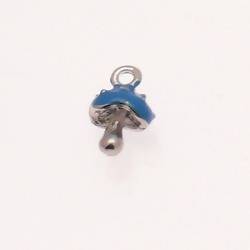Perle en métal breloque forme champignon emaillé couleur bleu (x 1)