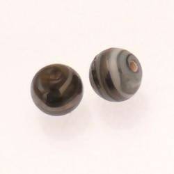 Perle en verre ronde Ø10mm couleur rayures grises (x 2)
