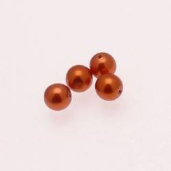 Perle en verre ronde nacrée Ø7mm couleur orange (x 4)