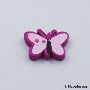 Perles en Bois forme papillon 23x17mm couleur rose foncé (x 1)