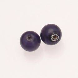 Perle en verre ronde Ø12mm avec une feuille d'argent couleur violet (x 2)