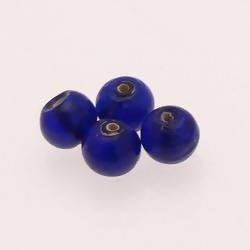 Perle en verre ronde Ø10mm Argent couleur Bleu Marine (x 4)