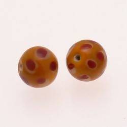 Perle en verre ronde Ø12mm Tricolore Orange / Coquillage / Chocolat (x 2)