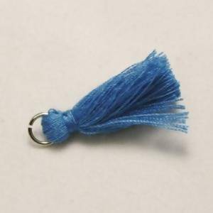 Pampille Coton 30x5mm couleur bleu jean anneau argent 6mm (x 1)