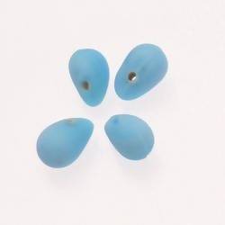 Perles en verre forme de grosses gouttes couleur bleu ciel givré (x 4)