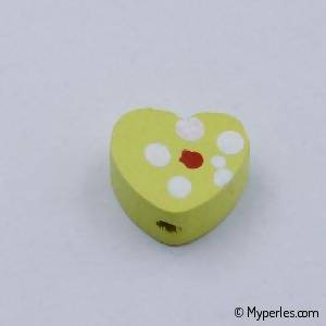 Perles en Bois forme coeur 14x13mm couleur jaune (x 1)