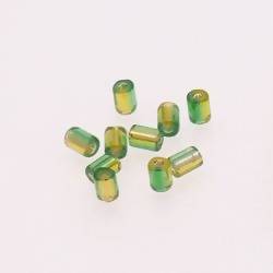 Perles en verre petits tubes transparents vert et jaune (x 10)