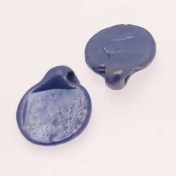 Grosses perles en verre ronde Ø25mm plate couleur Bleu Jean brillant (x 2)