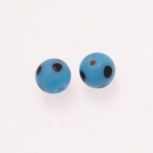 Perle en verre ronde Ø12mm couleur bleu à pois noirs (x 2)