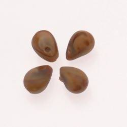 Perles en verre forme de grosses gouttes couleur marron clair givré (x 4)
