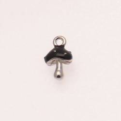 Perle en métal breloque forme champignon emaillé couleur noir (x 1)