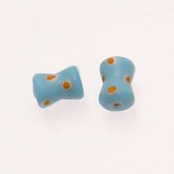 Perles en verre forme diabolo 13x10mm tricolore bleu ciel / blanc / orange (x 2)