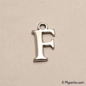 Perle en métal breloque alphabet lettre F 12mm couleur Argent (x 1)