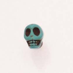Perle en pierre Howlite breloque forme tête de mort 10x15mm couleur bleu turquoise (x 1)