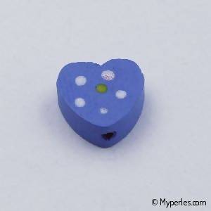 Perles en Bois forme coeur 14x13mm couleur bleu (x 1)